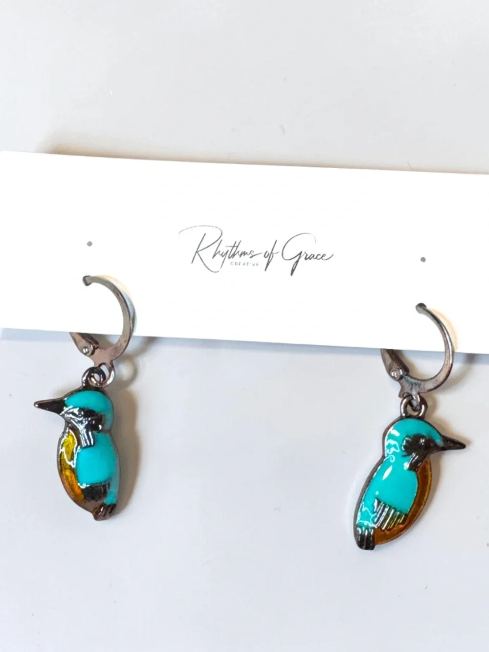 NWT Kingfisher Bird Enamel Hoop Earrings NWT